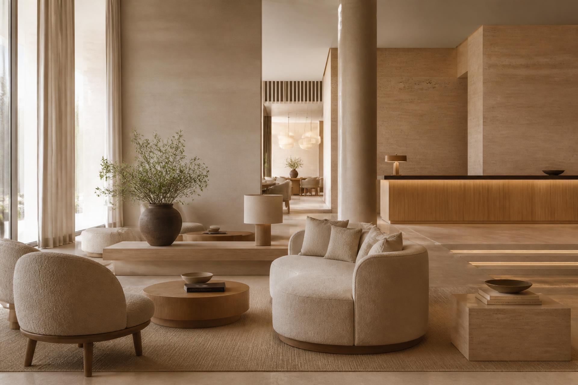 Rolig hotellobby i skandinavisk stil