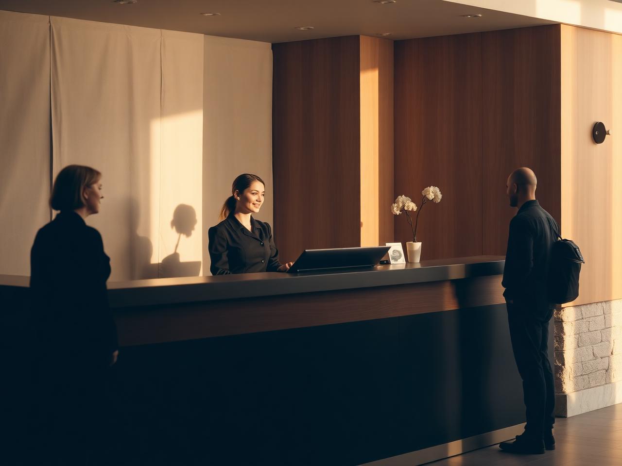 Receptionist tager imod en gæst i hotellets reception